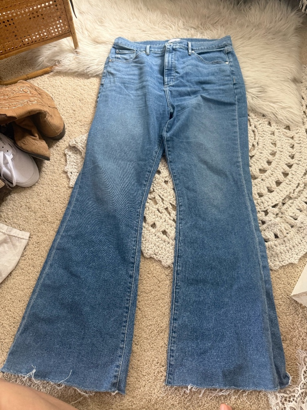 LOFT High Waisted Bell Bottom Jeans Size 14 Raw Hem